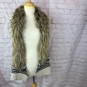 BB Dakota faux fur sweater vest cardigan sz small wool blend tribal striped